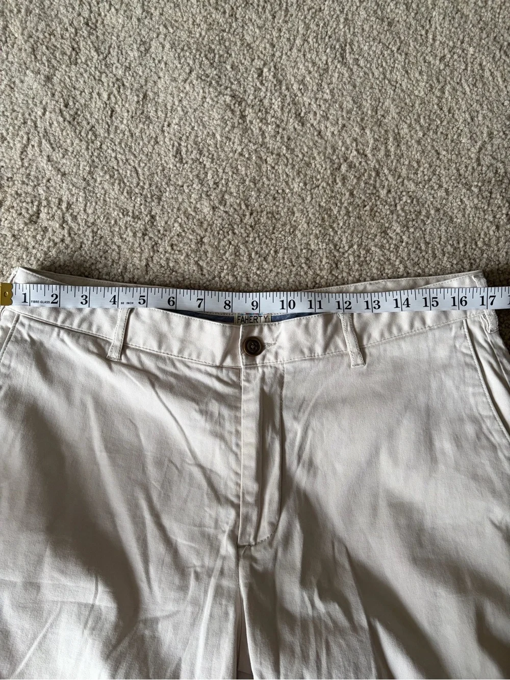 Men’s faherty All Day Bermuda chino Shorts Stone White Organic Cotton 9